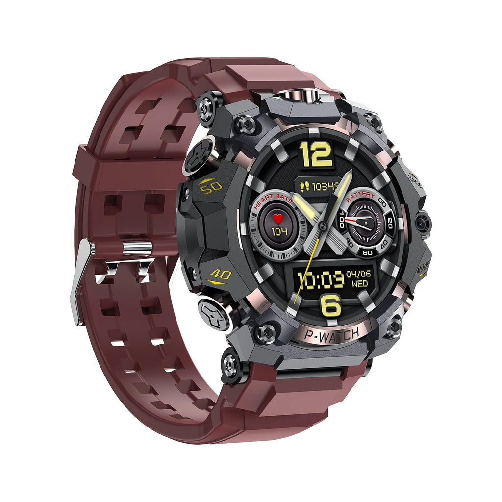 Waterproof smart watch with HD dual camera, black colour, touch screen display, showing step counting and blood oxygen detection features