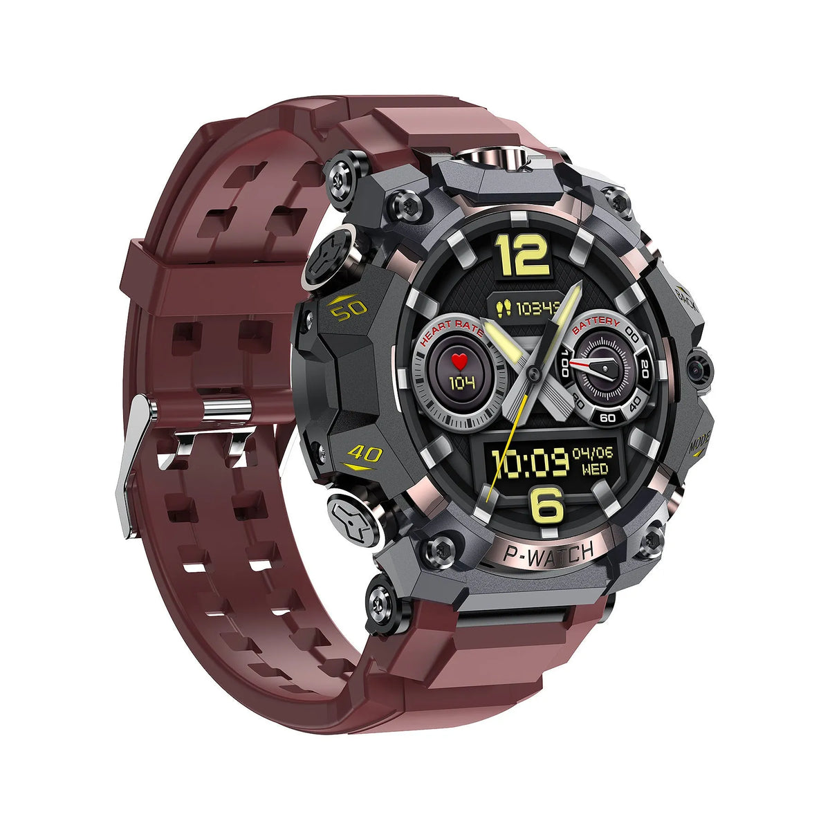 Waterproof smart watch with HD dual camera, black colour, touch screen display, showing step counting and blood oxygen detection features