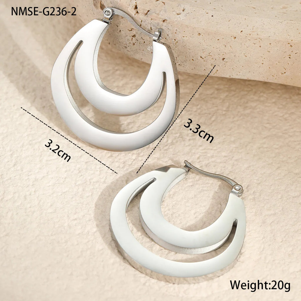 Gold plated geometric French earrings with round ring design on stainless steel with 18K purity plating