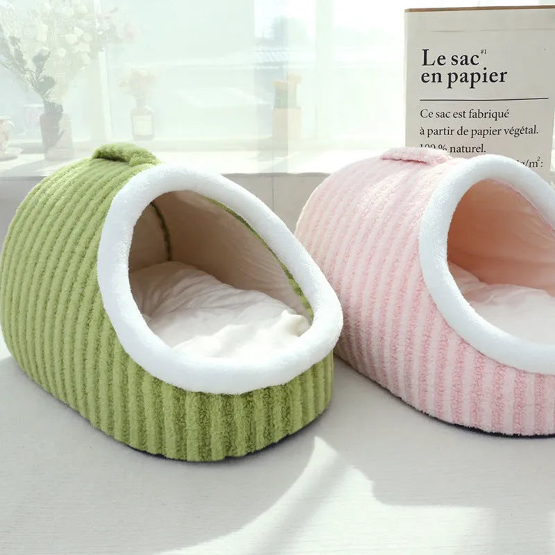 Thickened three-dimensional macaron-style cat bed in blue colour, showing double-piece construction