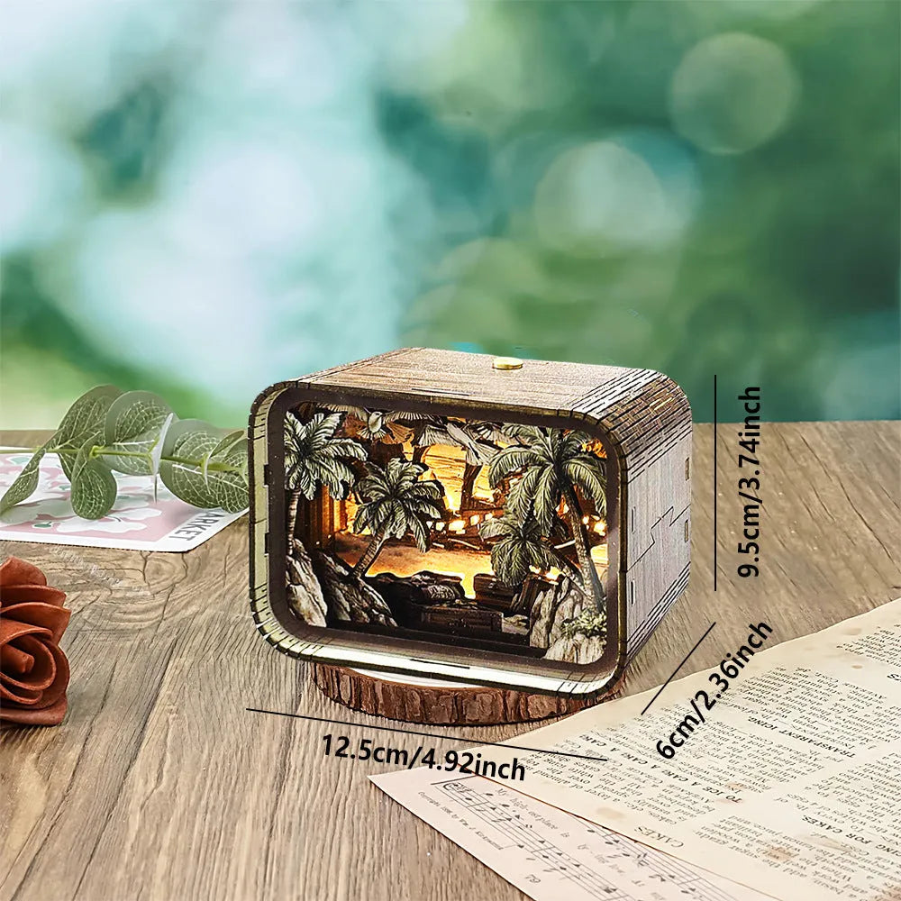 3D wooden carved night light bedside ornament in American style with carved detail