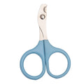 Pet nail clippers with stainless steel blade and black rubberised handle on white background