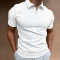Men's striped V-neck polo shirt in cotton blend fabric for summer sports