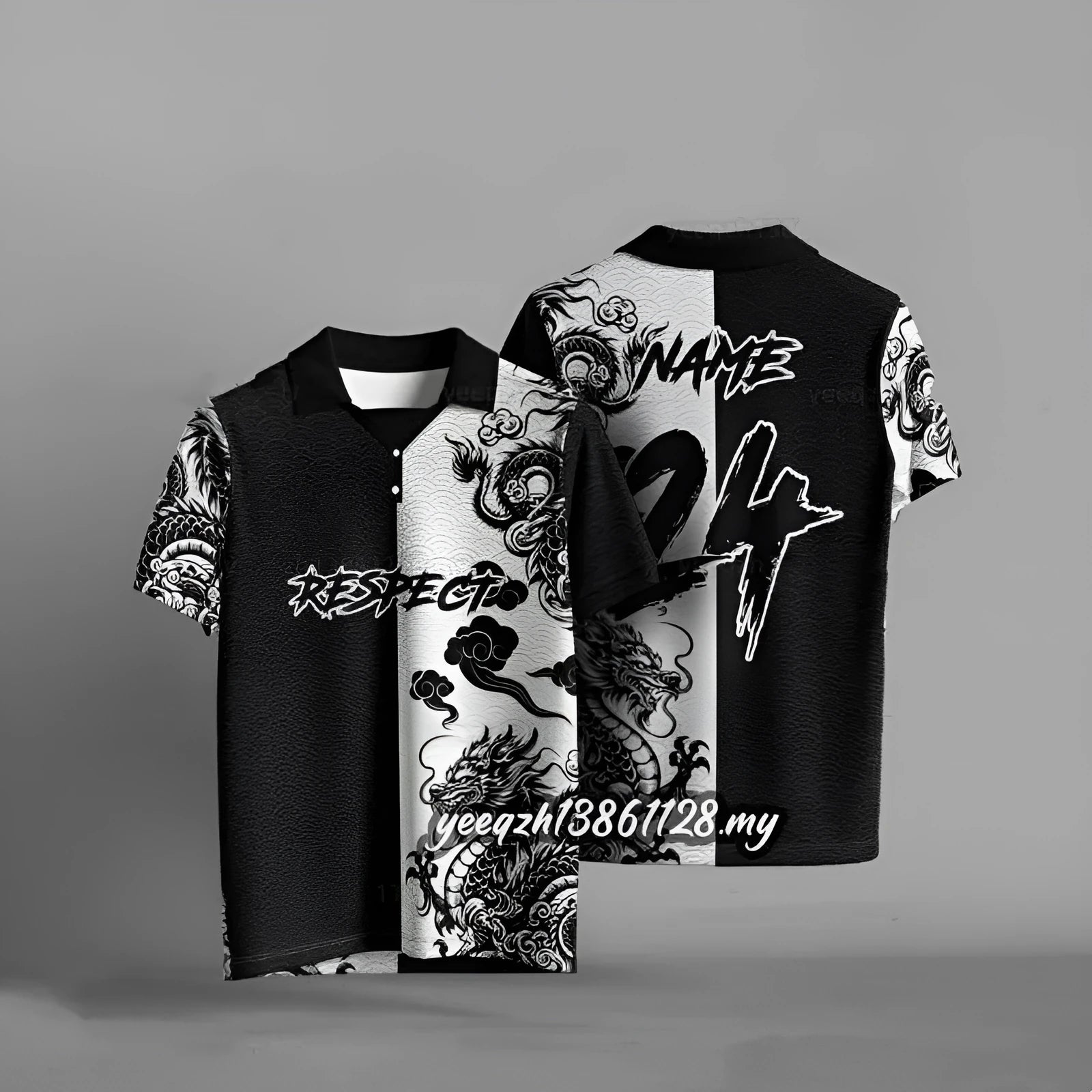 Black loose fit casual T-shirt with a 3D digital printed design on the front, showing short sleeves.