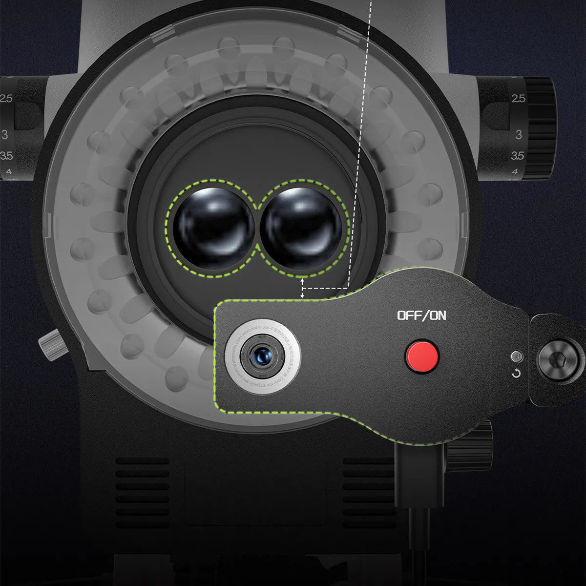 Baizao Mini thermal imaging device mounted on a microscope with adjustable arm and Type-C cable.