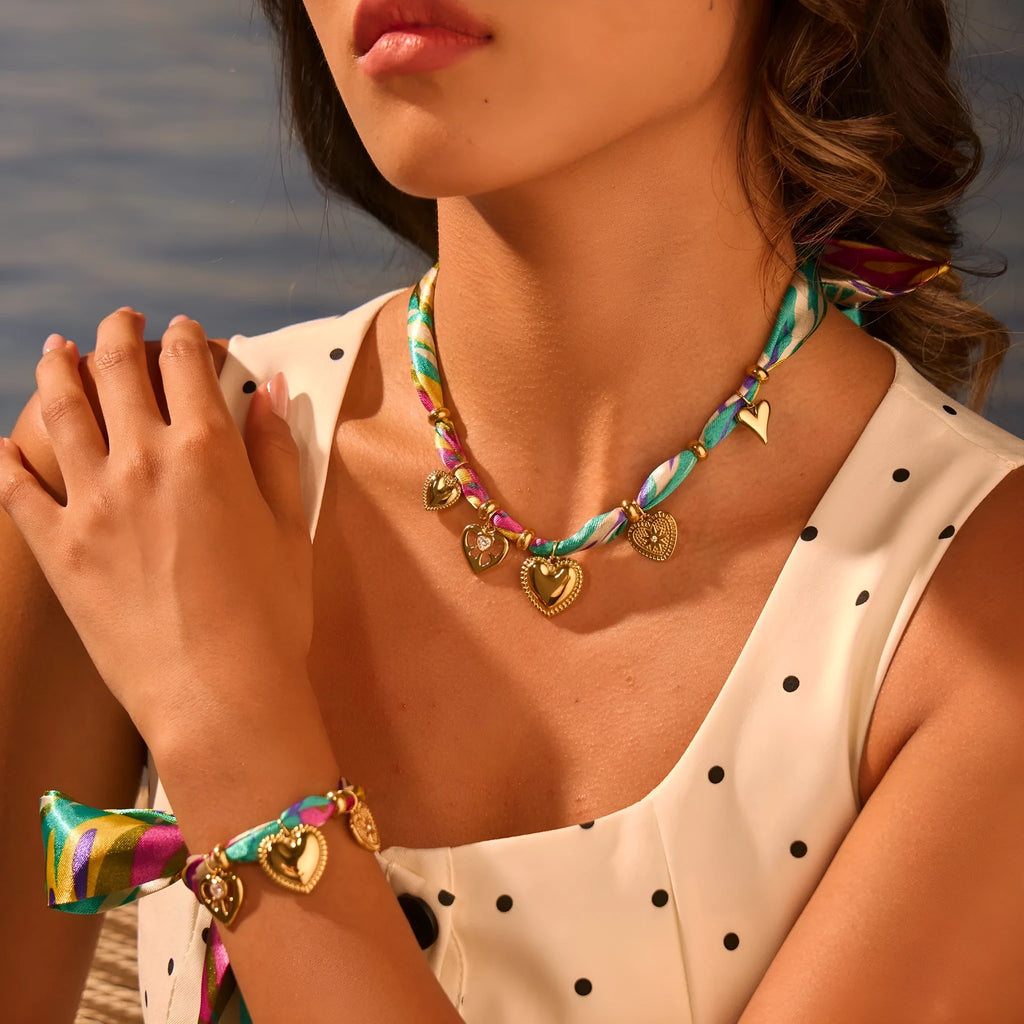 Geometric pendant chain necklace or bracelet with 18K gold electroplated finish on stainless steel