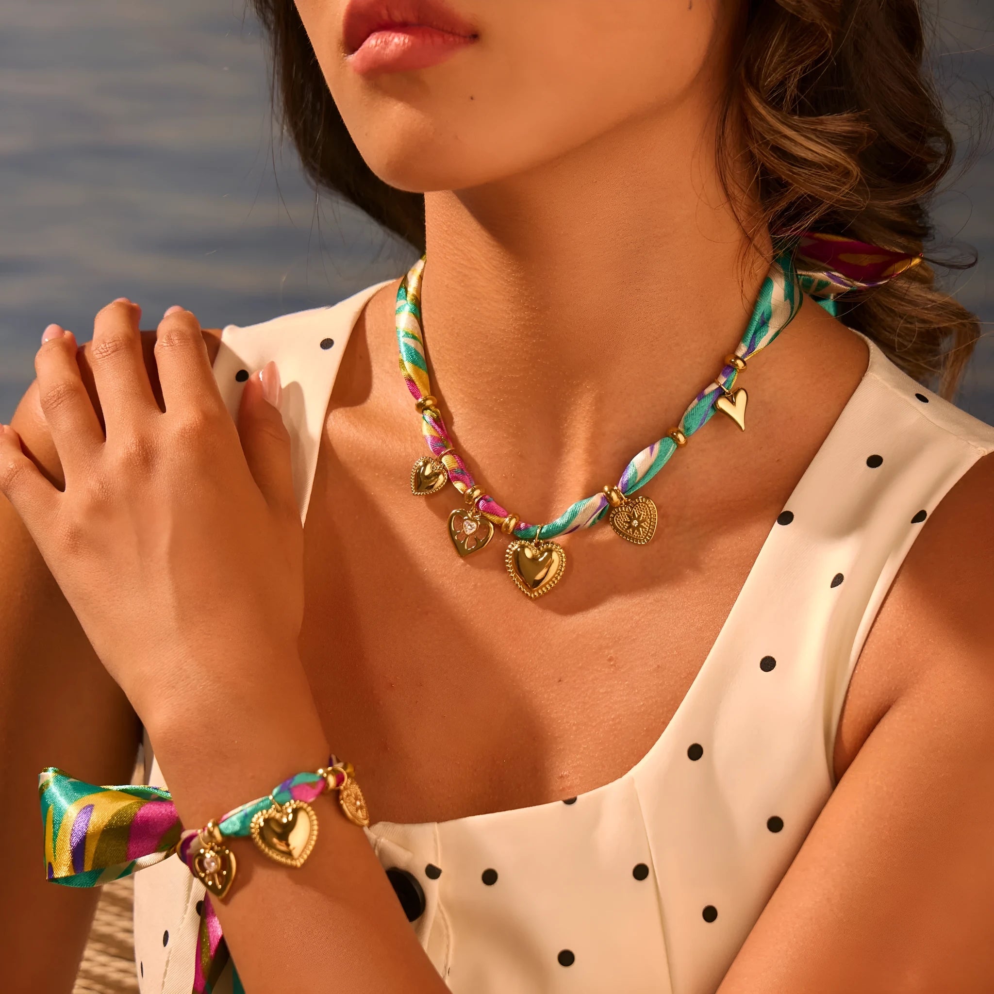 Geometric pendant chain necklace or bracelet with 18K gold electroplated finish on stainless steel