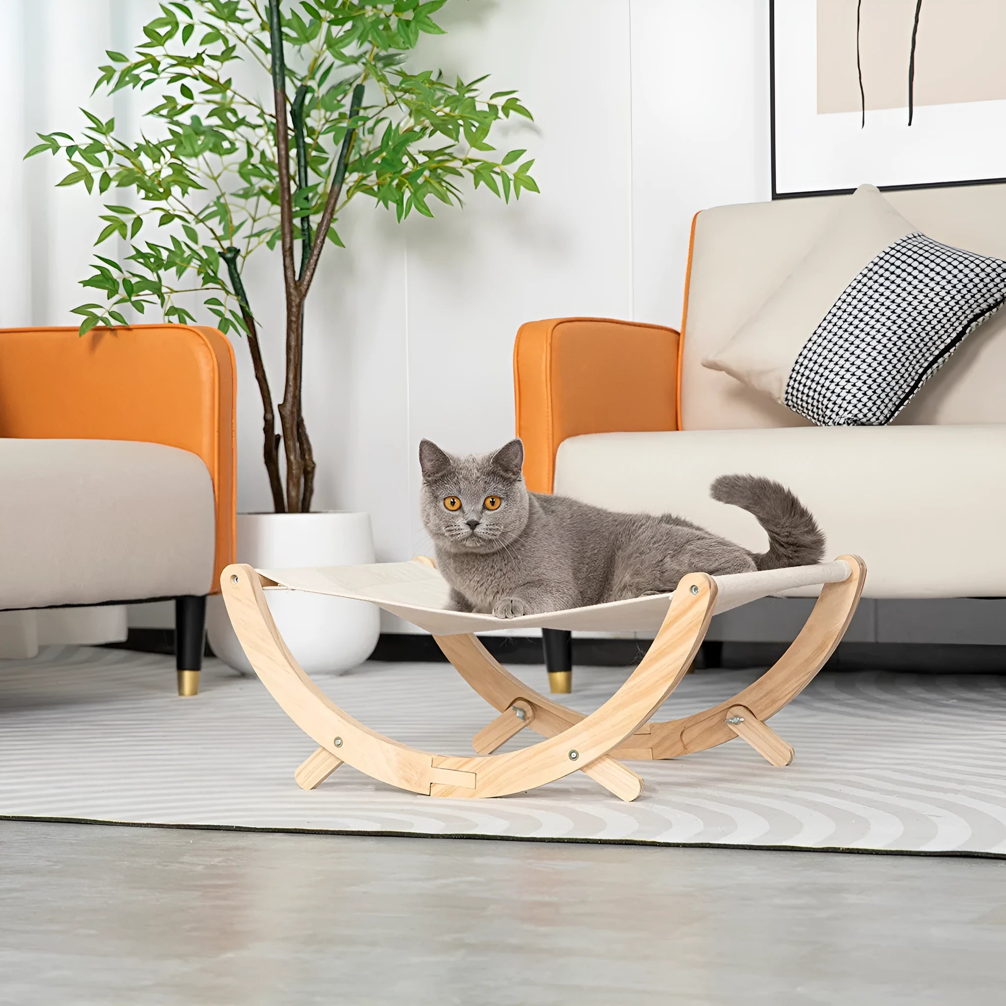 Solid wood frame foldable cat shaker hammock bed measuring 55x41x22cm