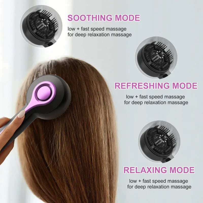 USB-powered anti-leak hair brush and head massager in black, grey, or red colours