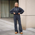 Polar fleece two-piece suit with long sleeve top and trousers in cotton, solid colour, sizes S M L, grey or white
