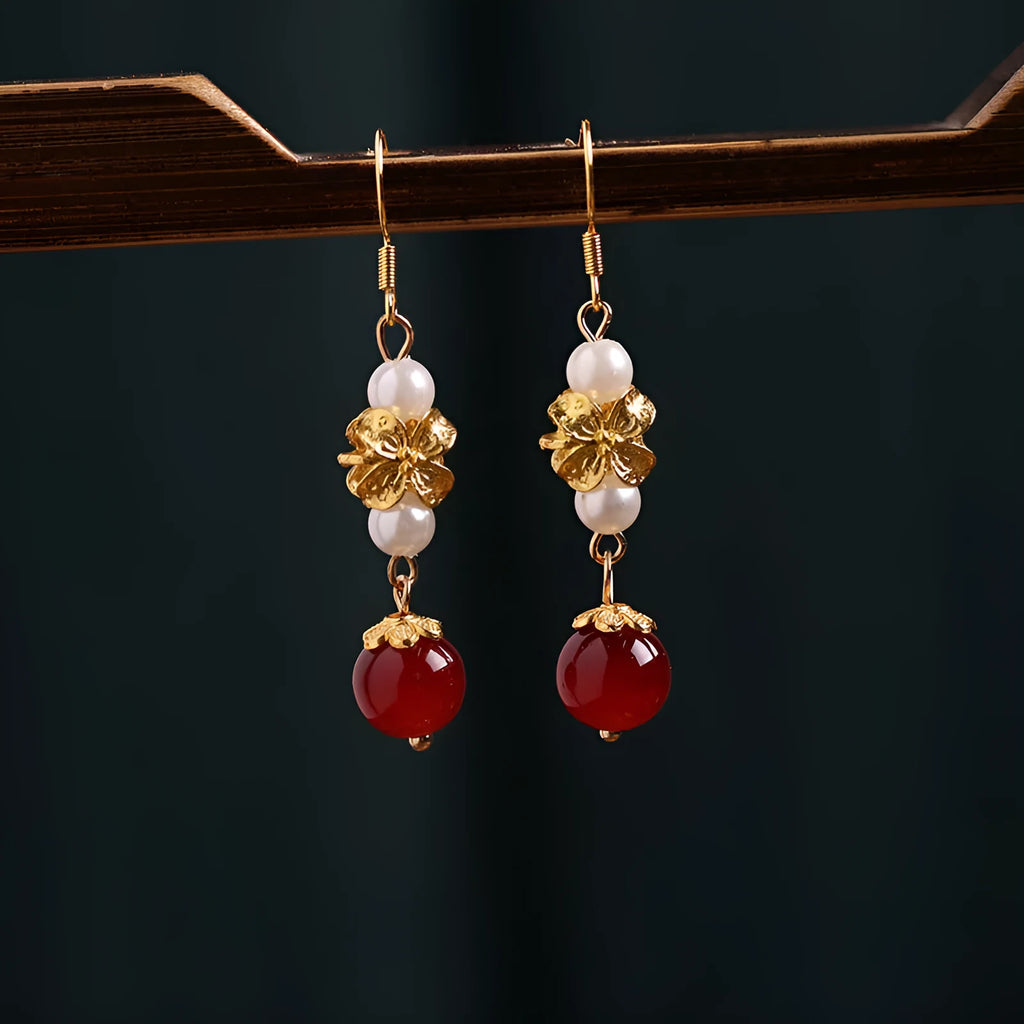 Geometric retro earrings with electroplated finish inspired by Han Cheongsam and vintage court styling