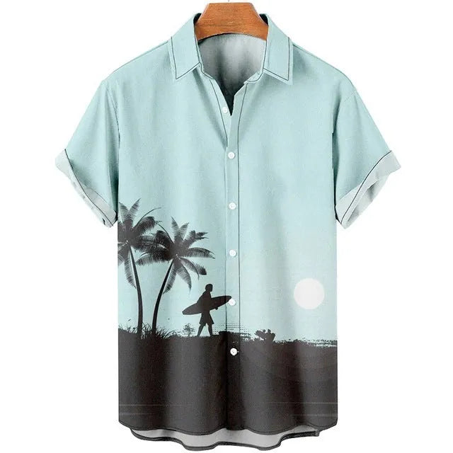 Men's slim fit short sleeve shirt with colourful floral pattern, on a model.