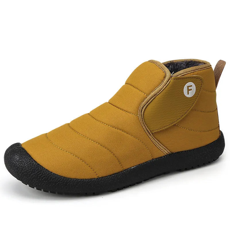 Men's waterproof snow boots in black with non-slip rubber sole and plush lining