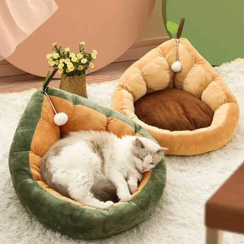 Soft cotton pet bed house for cats and dogs in coffee colour showing enclosed kennel design