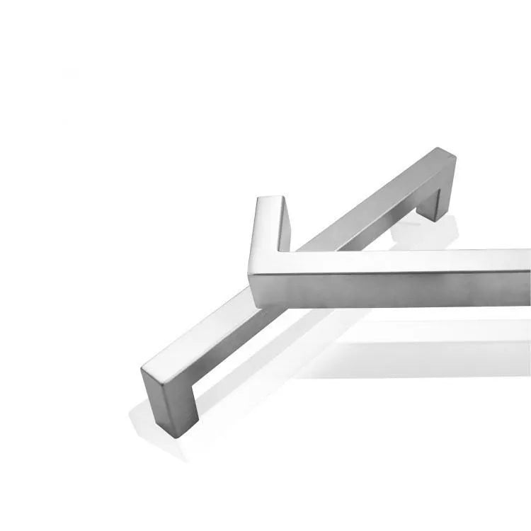 Stainless steel square pipe cabinet door handle in brushed silver finish