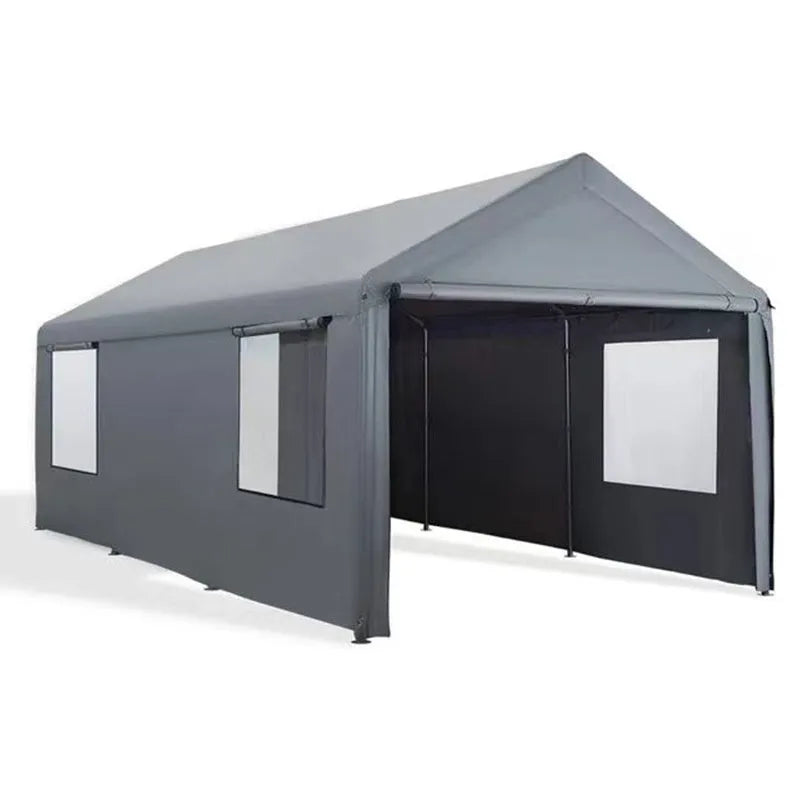 Portable 3x6m canopy sunshade with steel frame and PE ribbon four-side protection cloth for outdoor stall