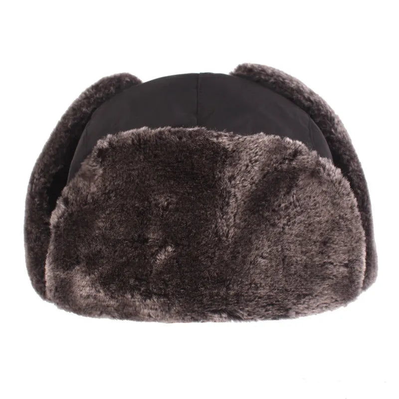 Men's thickened plus velvet ear protection hat in solid colour, cotton construction, 58cm circumference