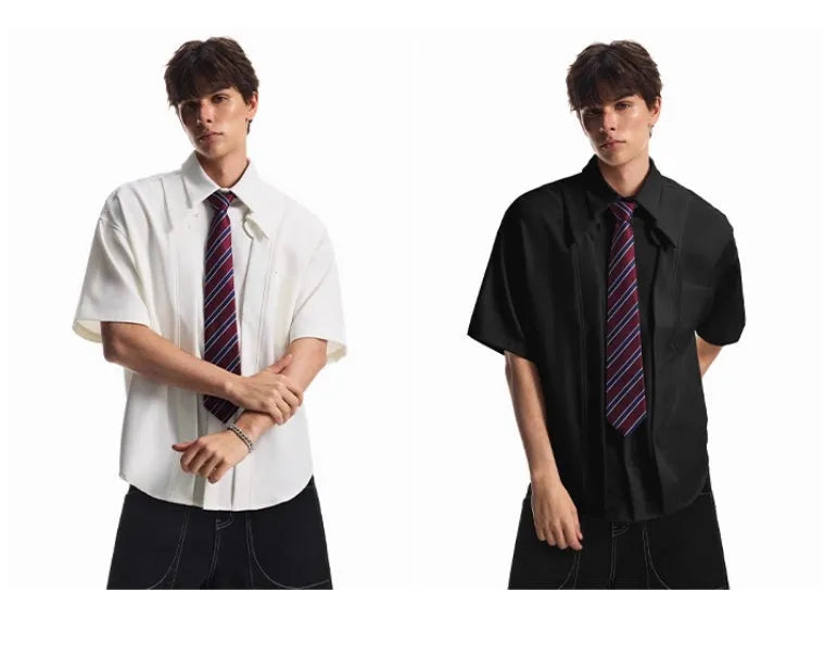 Men's loose-fit short sleeve non-iron shirt in White, anti-wrinkle design, Asian sizing M-2XL