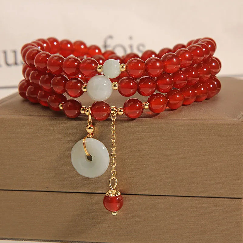 Red crystal multi-layer bracelet in retro ethnic style for women