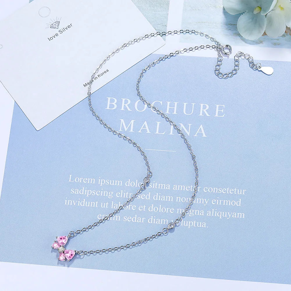 Geometric pink zircon necklace for women, copper electroplated pendant, 3g lightweight fashion jewellery