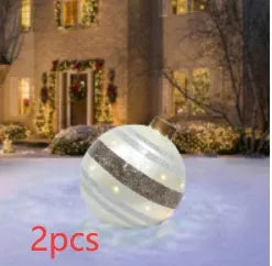 Large 60cm diameter inflatable PVC Christmas decoration ball in bright colours for outdoor use.