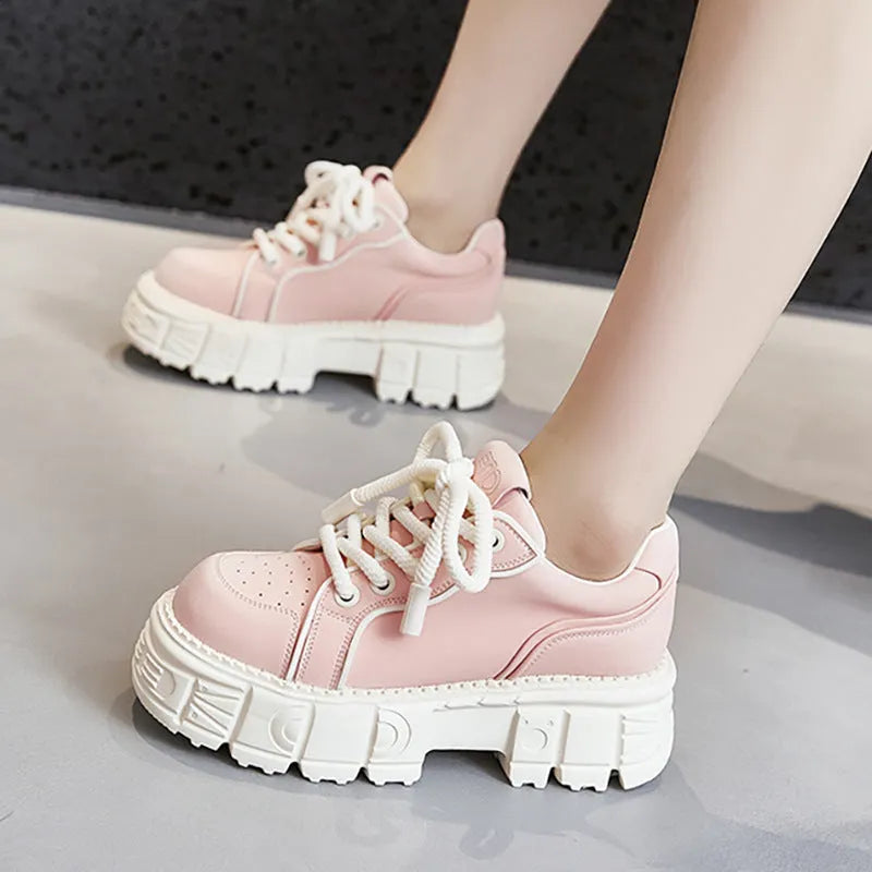 Beige and pink leather casual shoes with foam soles for height increase