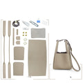 Cow leather hand sewing bag kit, 22cm wide crossbody bag with car suture detail in Blue, Caramel, or Khaki.