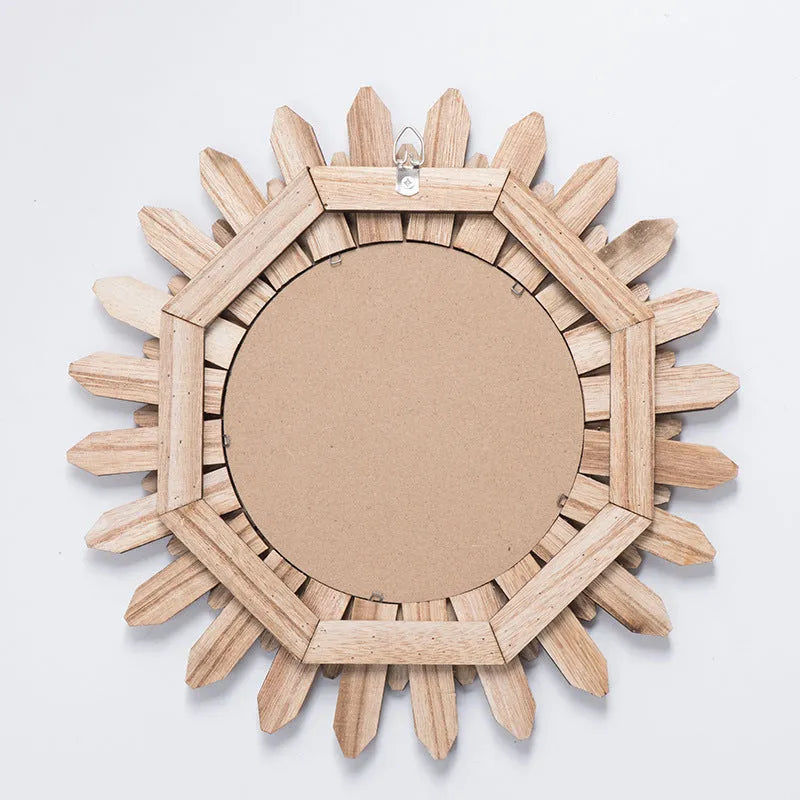 European-style solid wood round hanging wall mirror with a baked colour frame.