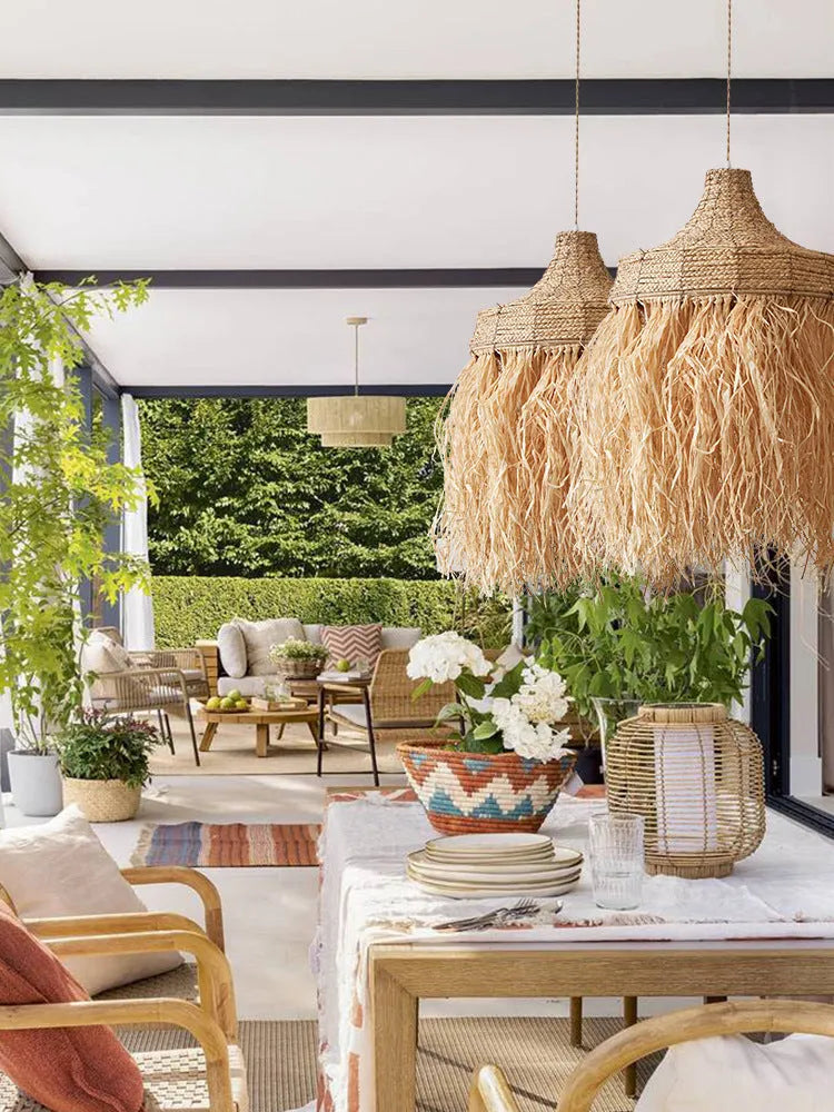 Southeast Asian style pendant light with wild vetch and willow weaving, 50cm diameter