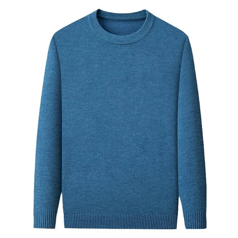 Men's round neck long sleeve acrylic blend sweater in brick red, loose fit, sizes M to 4XL