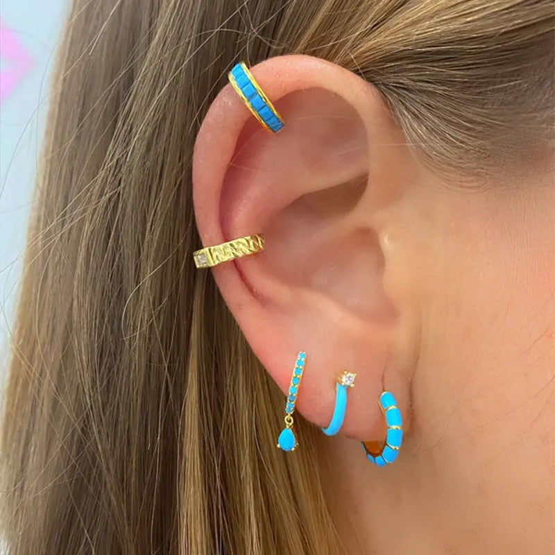 Geometric hand-dripping oil earrings with silver needle copper posts in six colours