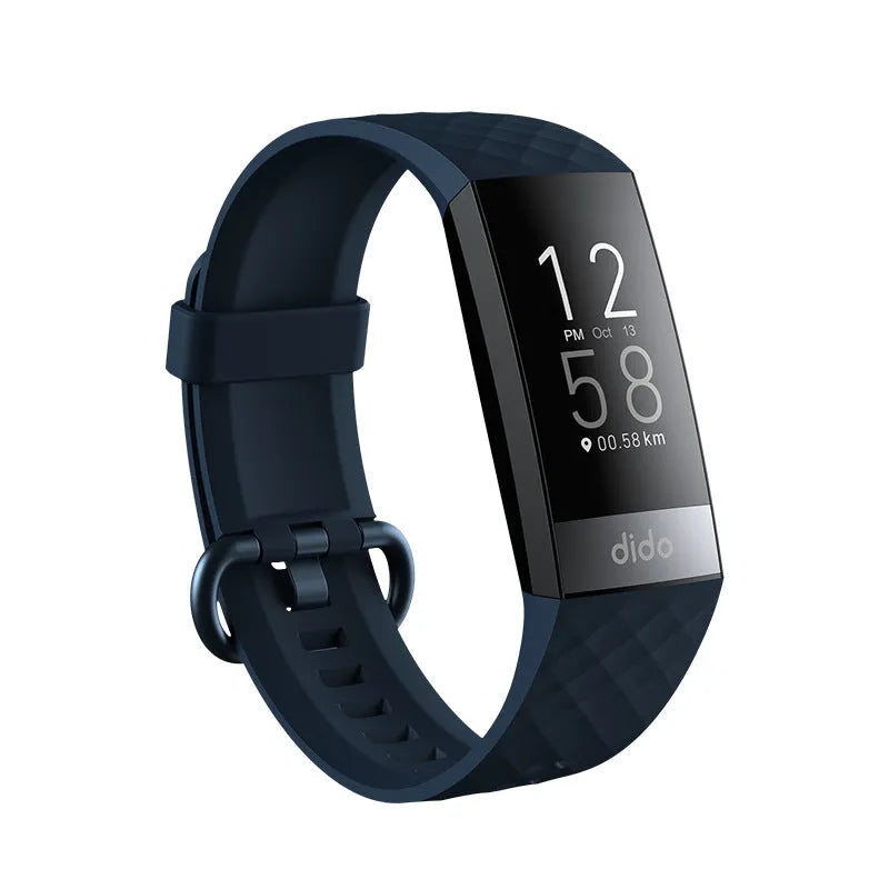 Y6 Black smart health bracelet with touchscreen displaying blood pressure and ECG graphs on a wrist.