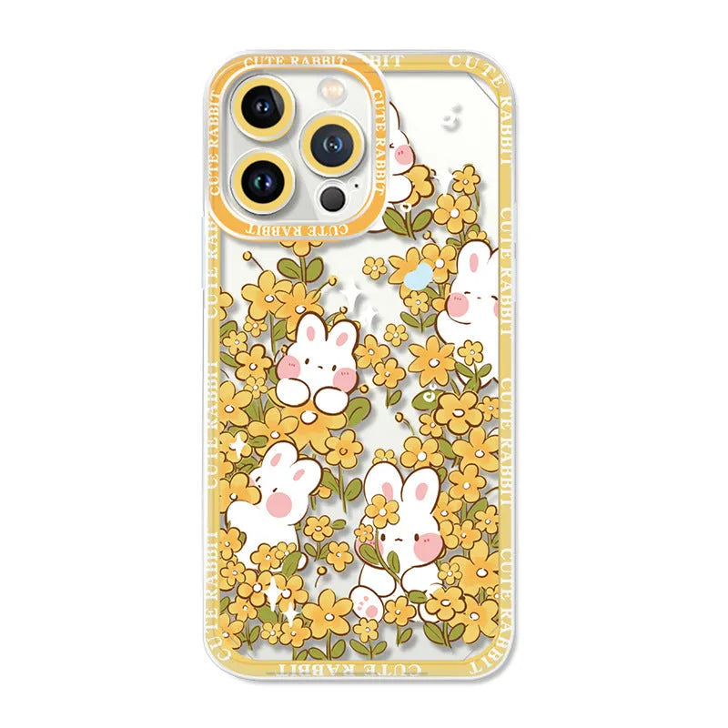 UV printed transparent TPU phone case with Angel Eyes rabbit and flower design for Apple iPhone 15 Pro Max