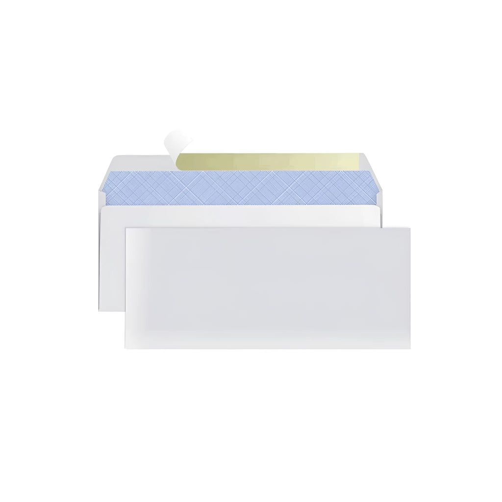Blue tamper-evident confidential envelope with self-adhesive flap, dimensions 105mm by 240mm.