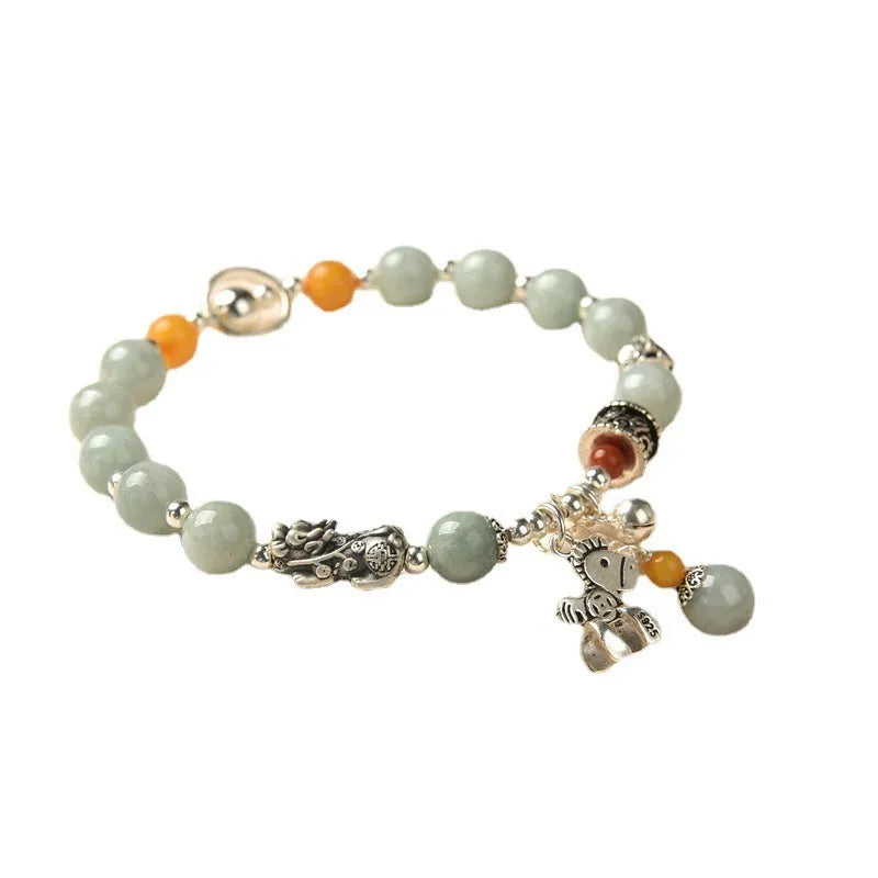 Natural emerald vintage bracelet with alloy components, manual DIY processing, retro jewellery style
