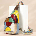 Genuine leather bohemian chest bag 17x10x27cm colour-blocked semicircle square street fashion