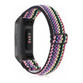 Nylon elastic strap with silver metal toe cap for Fitbit Charge 5 or 6, black colour