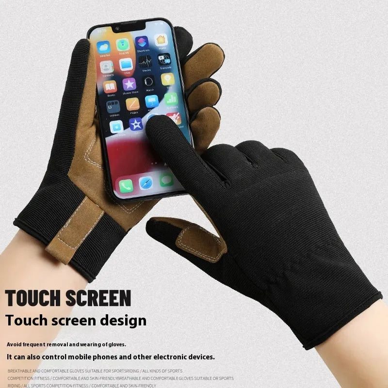 Men's and women's sports cycling gloves in black and grey with touchscreen function and windproof PU construction