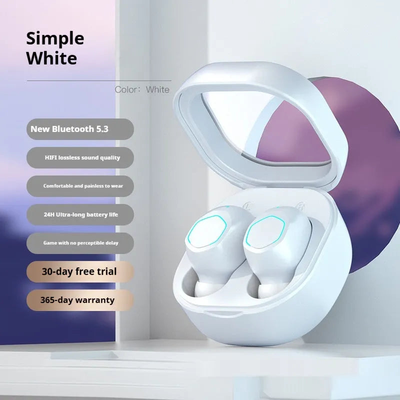 Wireless Bluetooth headset with noise reduction, in-ear plastic design, available in black