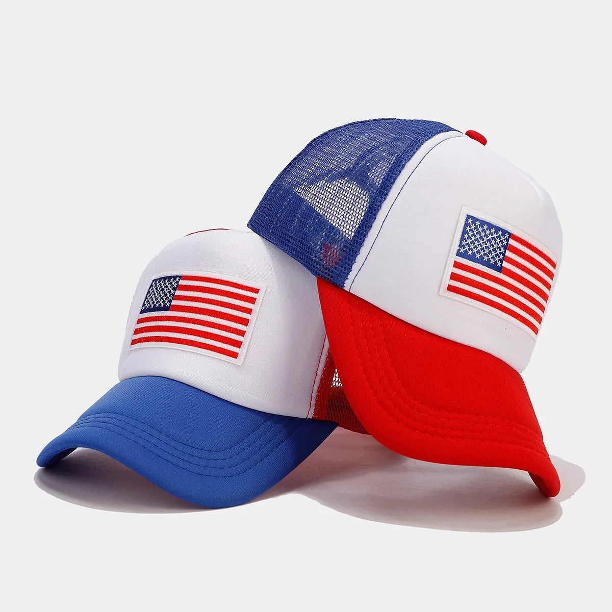 Red and blue contrast breathable adjustable baseball cap with dome crown