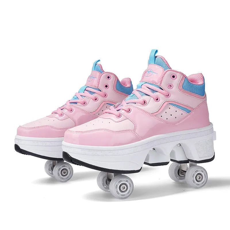 Women's minimalist retractable roller skates with PU wheels in black, white, pink, beige, ivory, or light blue, sizes 33-44