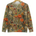 Little flower digital print round neck sweater in polyester, shown in a range of sizes and colours.