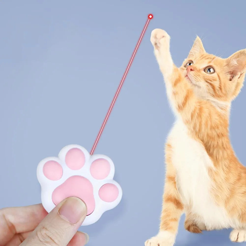Pink and black USB rechargeable infrared cat teaser toy with keychain measuring 5x2.5cm
