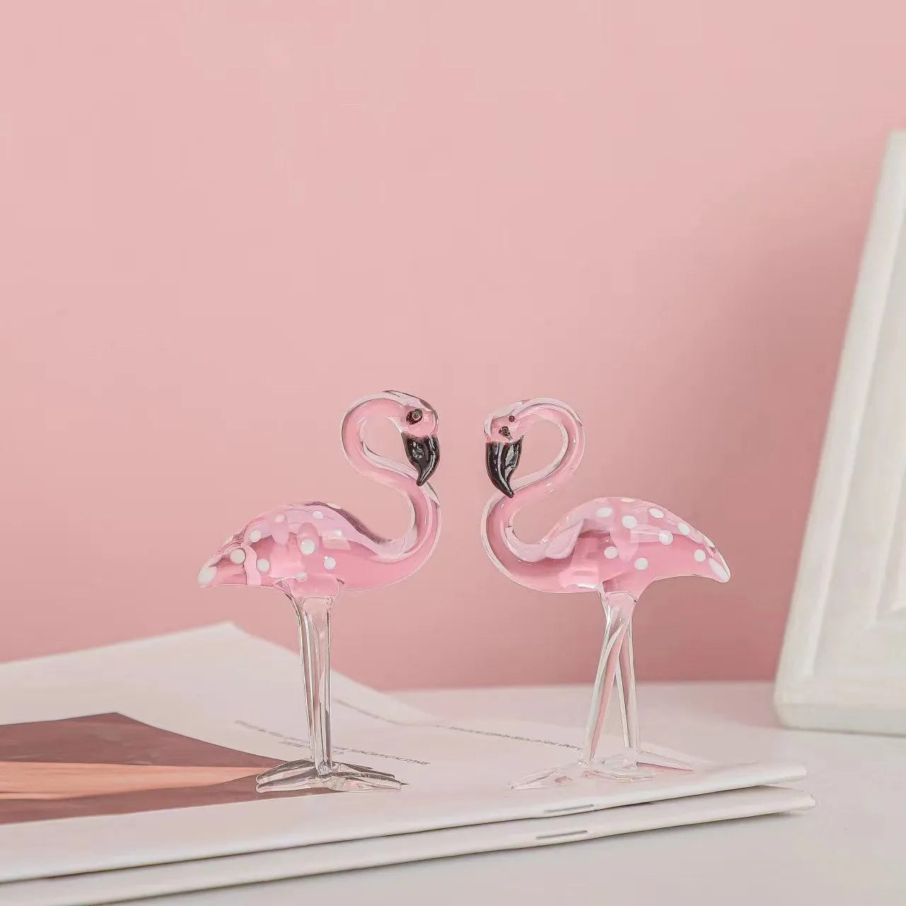 White crystal decorative flamingo with pink dots pattern, modern simplicity animal craft for table display