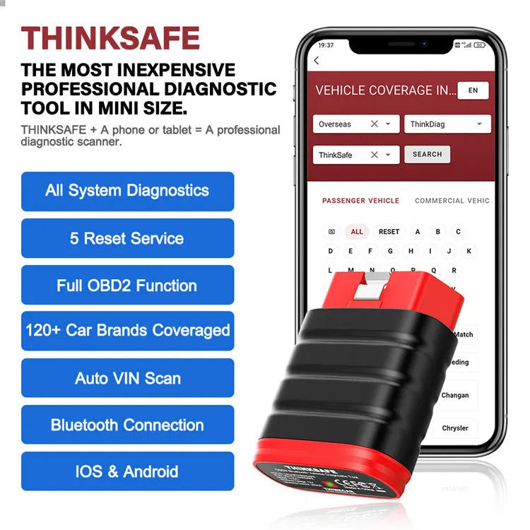 Thinksafe OBD2 full system diagnostic tool with five reset service functions for 12V vehicles