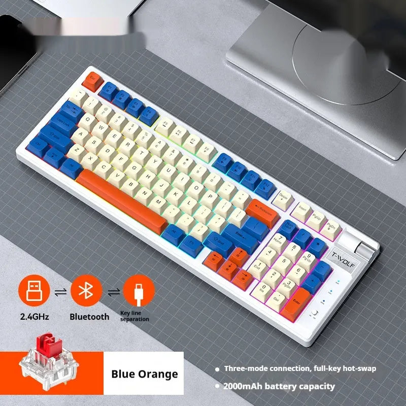 Bluetooth mechanical keyboard with USB receiver and charging cable for desktop computers