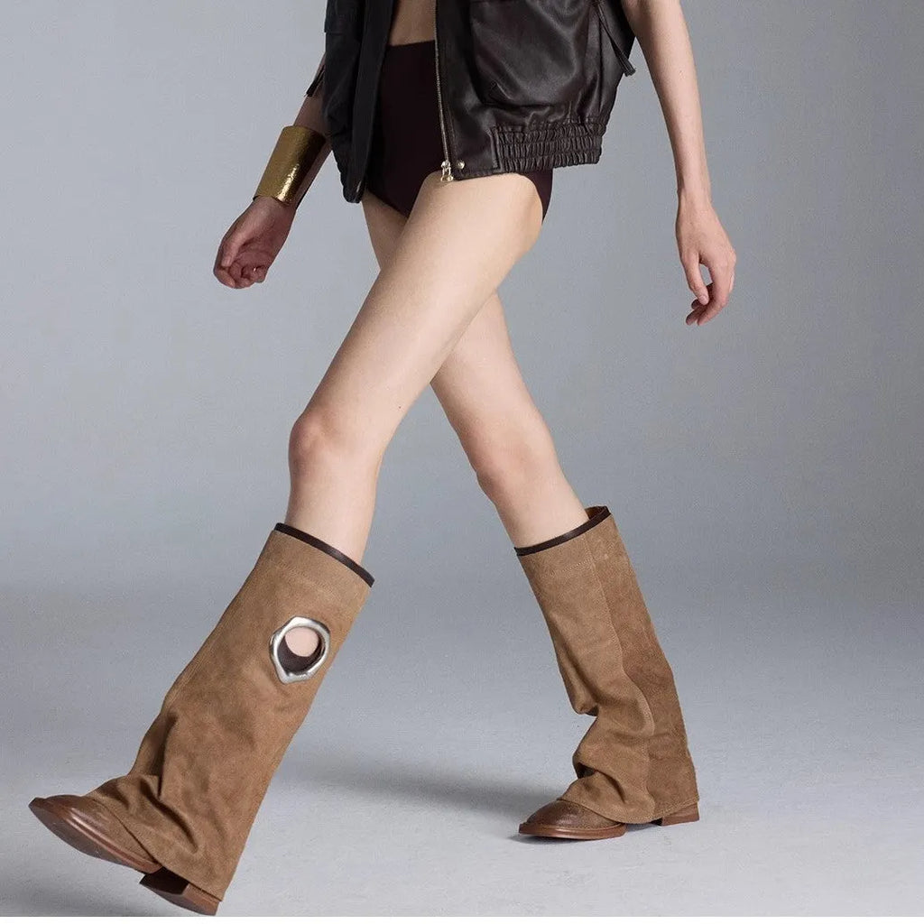 Women's black or apricot mid heel knee-high boots with square toe and rubber sole, sizes 35-40