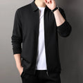 Men's polyester jacket in black, dark grey or apricot with regular sleeves and straight hem