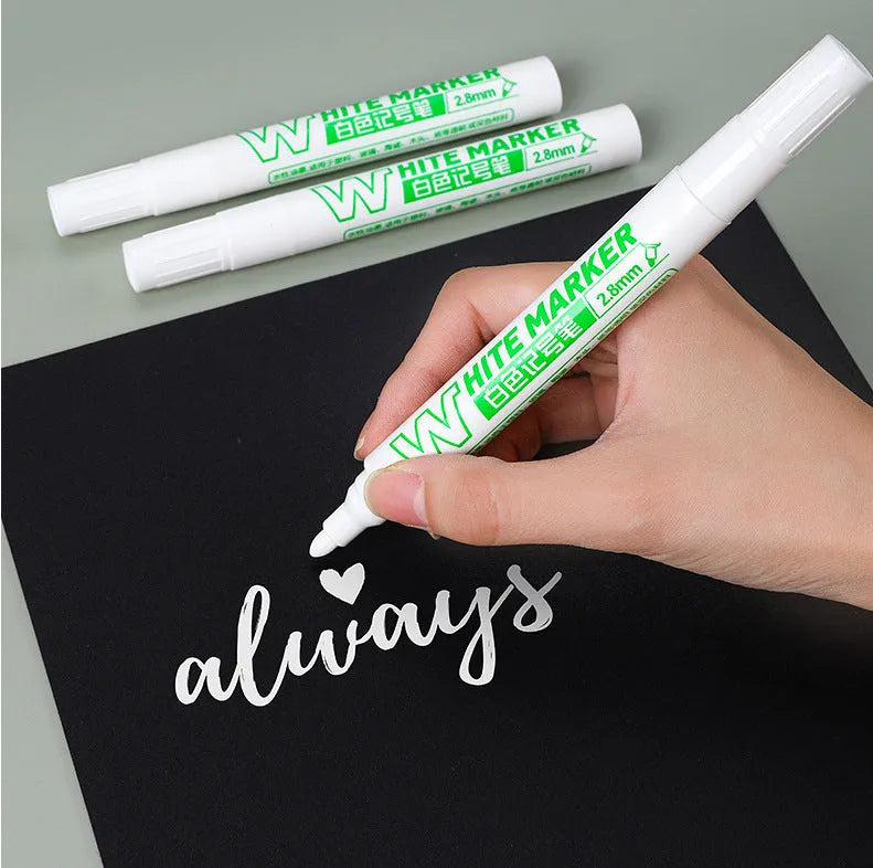 White waterproof painting pen with 2.8mm fine tip and 14cm oil-based single-head body