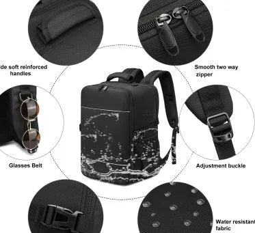 Boarding bag travel computer backpack water repellent Derm black 36-55L airpillow straps sewing line detail